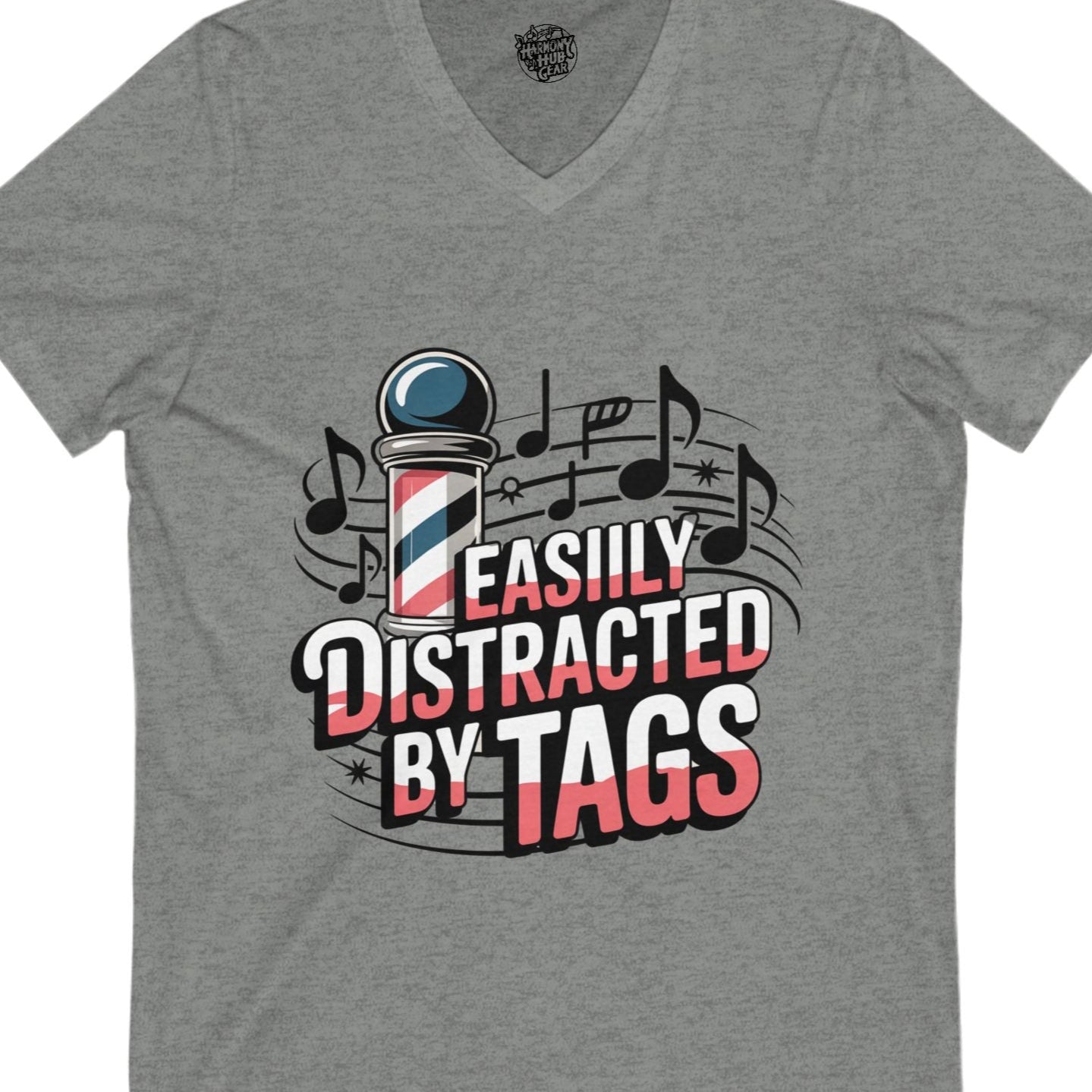 Easily Distracted by Tags V-Neck Unisex Tee