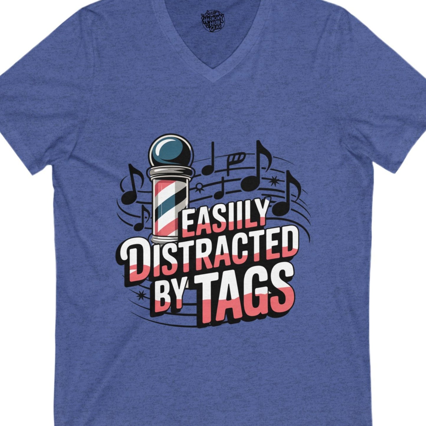 Easily Distracted by Tags V-Neck Unisex Tee