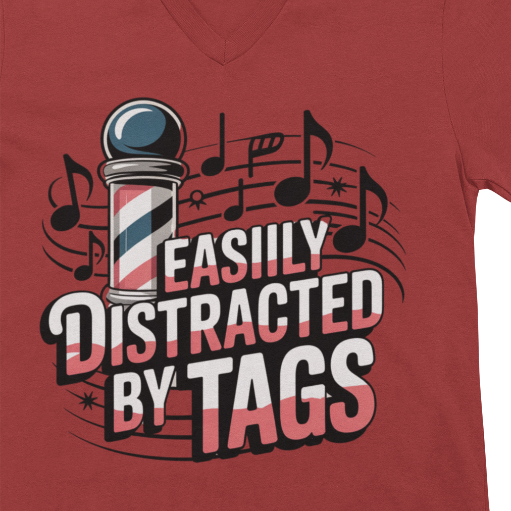 Easily Distracted by Tags V-Neck Unisex Tee