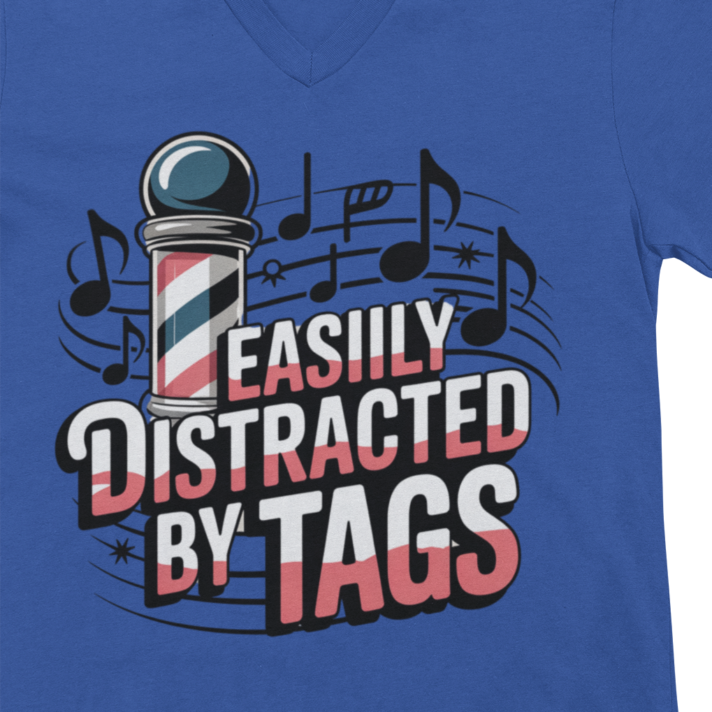 Easily Distracted by Tags V-Neck Unisex Tee