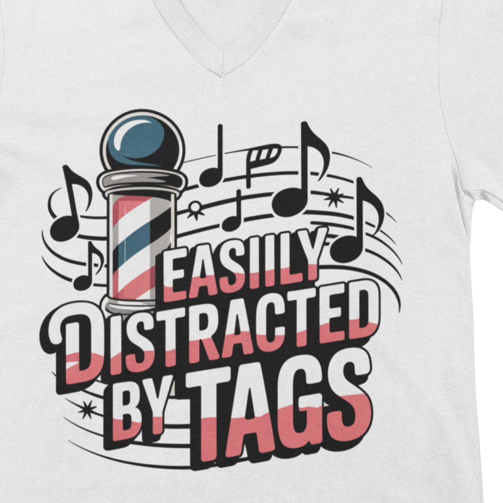 Easily Distracted by Tags V-Neck Unisex Tee