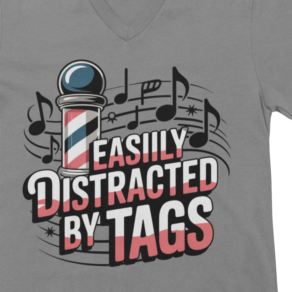 Easily Distracted by Tags V-Neck Unisex Tee