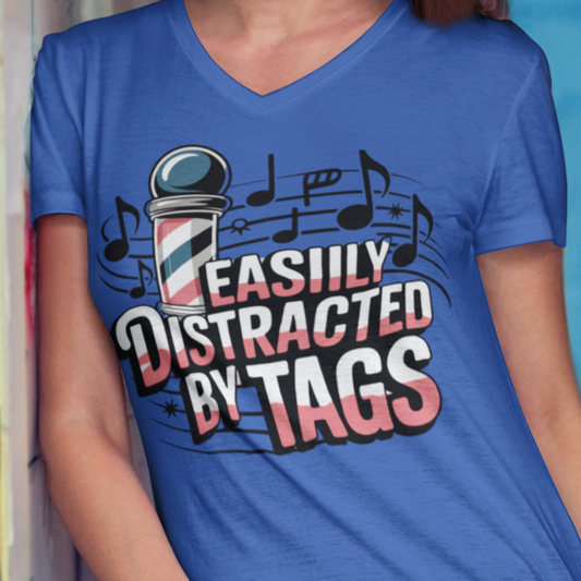 Easily Distracted by Tags V-Neck Unisex Tee